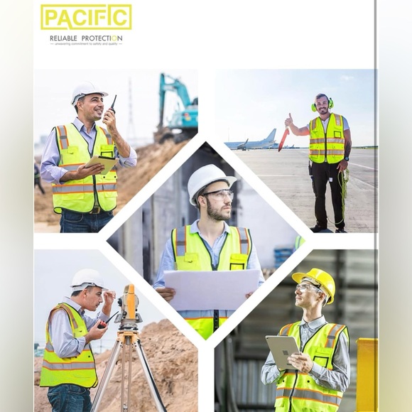PACIFIC PPE Safety Vest for Men, Reflective Strips with 10 Pockets & Zipper -NWT - Picture 2 of 7